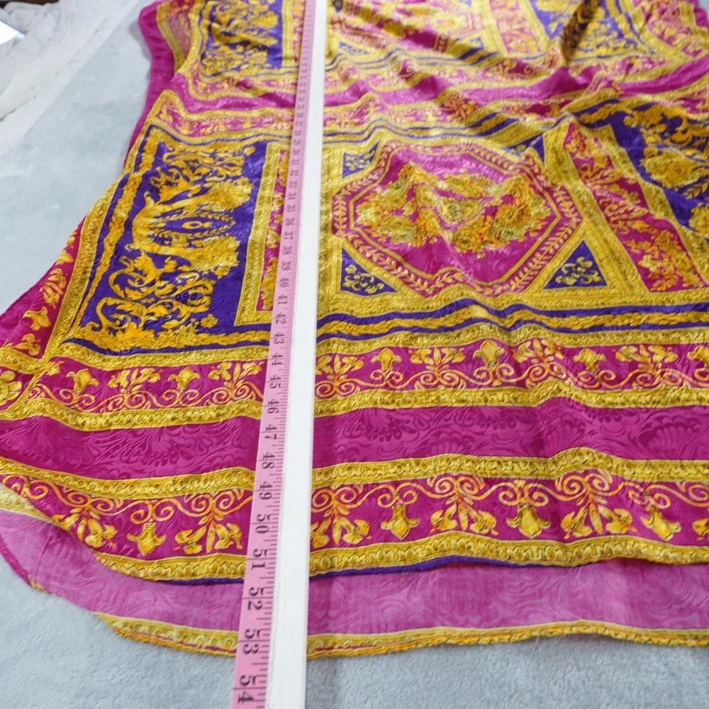 Vintage Satin Kaftan Maxi Dress Womens OS Mrs Roper Beachy  Pink Geometric Flowy